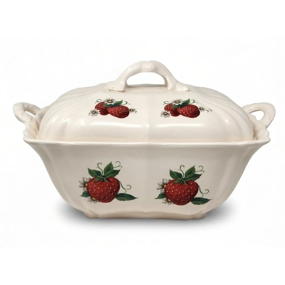 Vintage Ceramic Strawberry Covered Tureen Soup Bowl 11.5